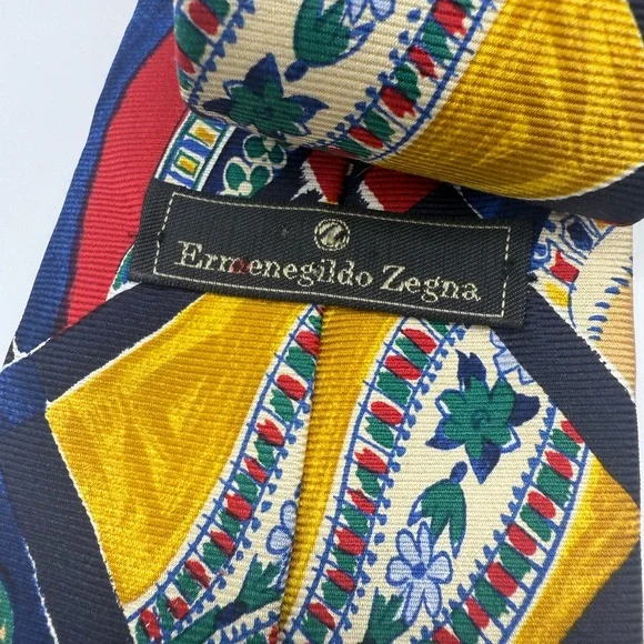 Ermenegildo Zegna Colorful Floral Geometric Silk Tie - Picture 3 of 6